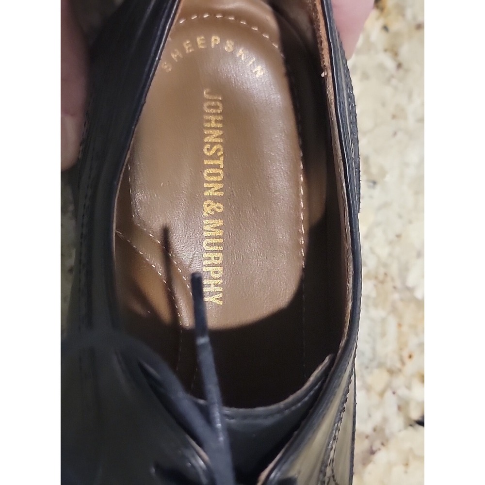 JOHNSTON & MURPHY Men's 8.5M Wingtip Brogue Black Leather Shoes MADE in India - Picture 5 of 9